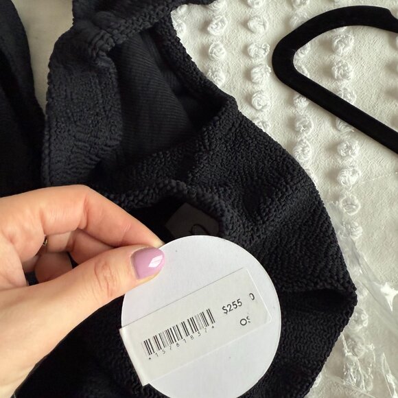 NWT Hunza G Nancy Bodycon Mini Dress One Shoulder Black Stretch Crinkled Fabric - Picture 8 of 9